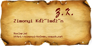 Zimonyi Kálmán névjegykártya