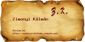 Zimonyi Kálmán névjegykártya
